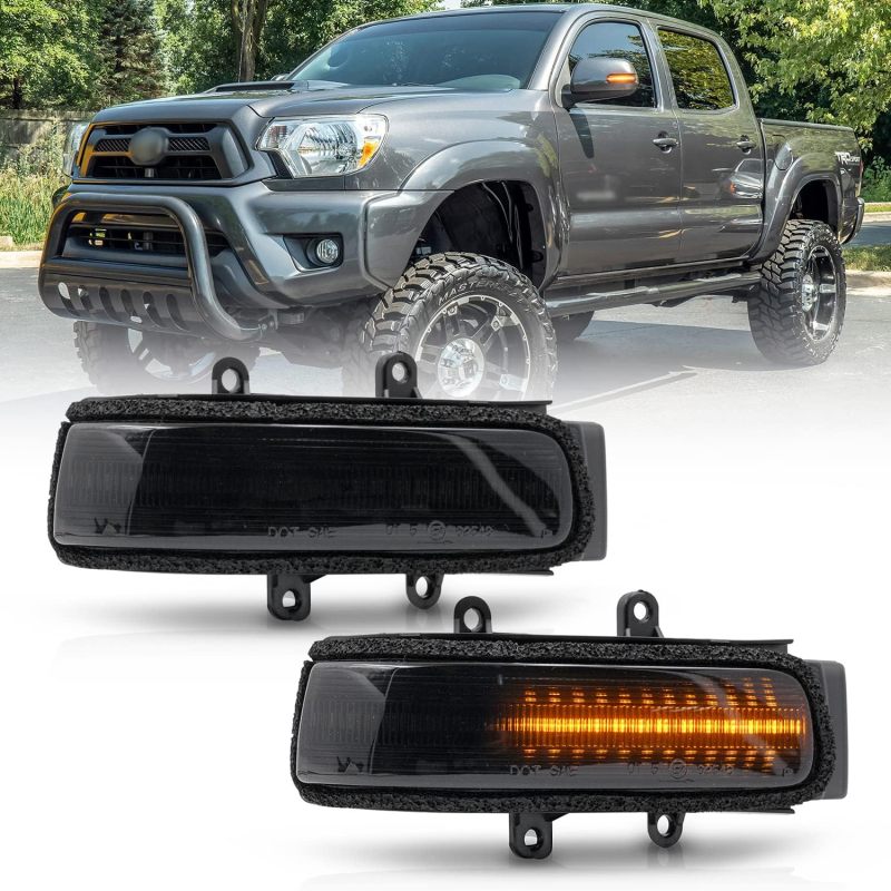 NSLUMO Sequential LED Side Mirror Marker Lights Compatible w/ 2012-2015 To'yota Tacoma Pickup Trucks Towing Mirror Turn Signal Indicator Lamp Assembly Smoked Lens