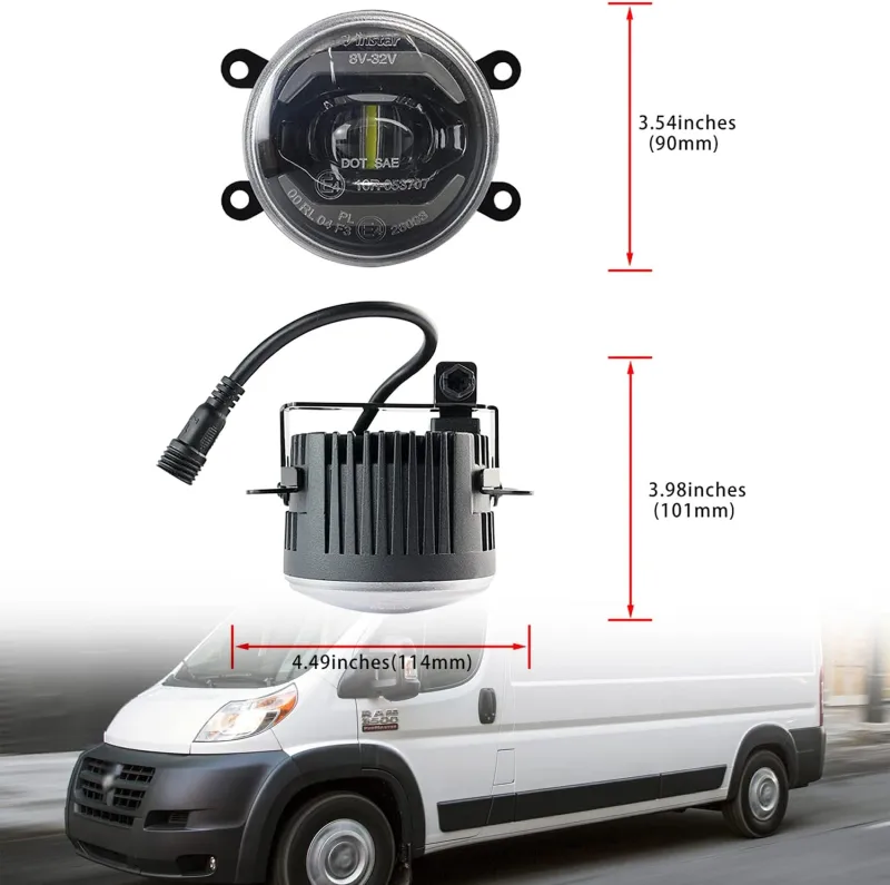 NSLUMO Led Fog Lamp Assembly Replacement for Ram Promaster 1500 2500 3500 2014-2021 Xenon White Halo DRL Driving Lamps 12V High Power Chips 10W Led DRL Fog Light Kit