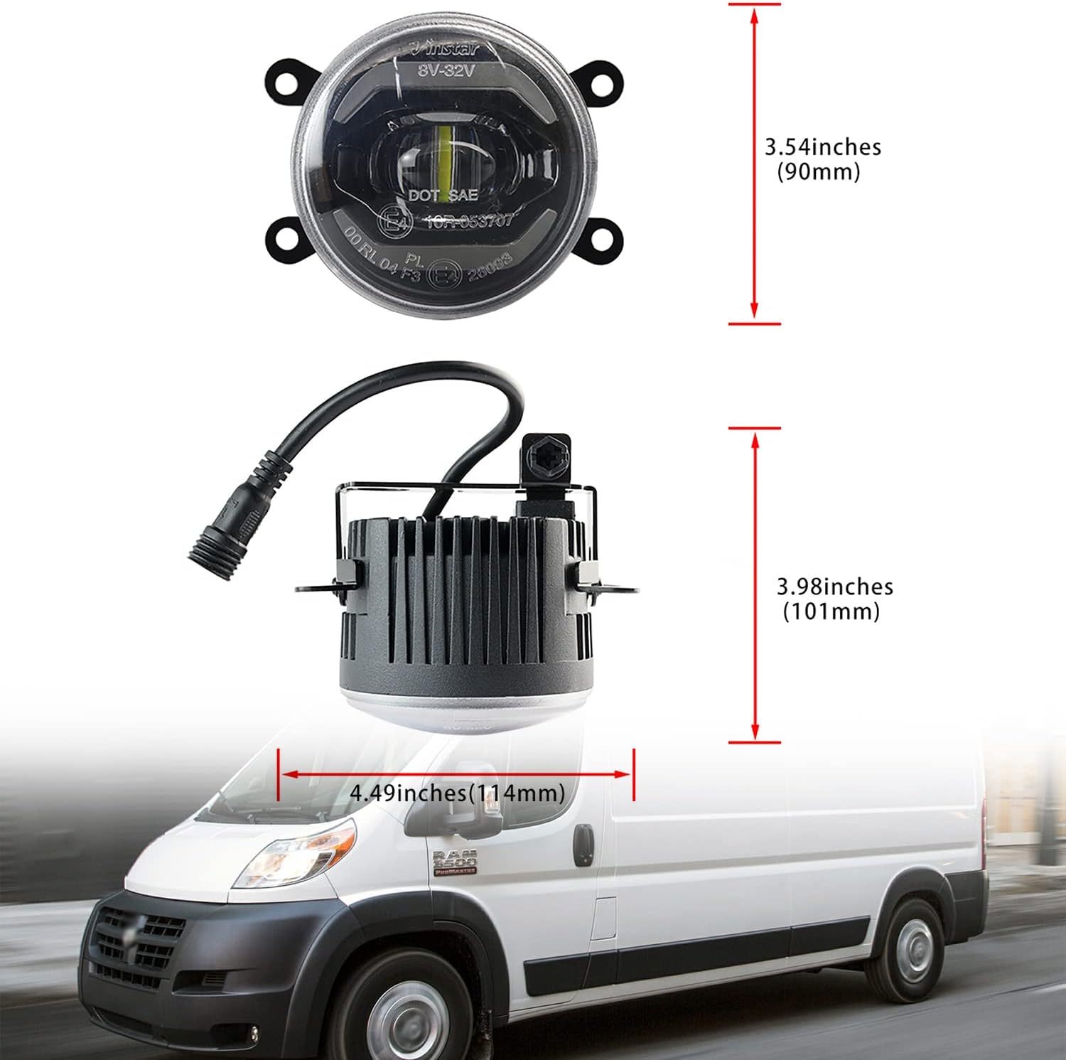 NSLUMO Led Fog Lamp Assembly Replacement for Ram Promaster 1500 2500 3500 2014-2021 Xenon White Halo DRL Driving Lamps 12V High Power Chips 10W Led DRL Fog Light Kit