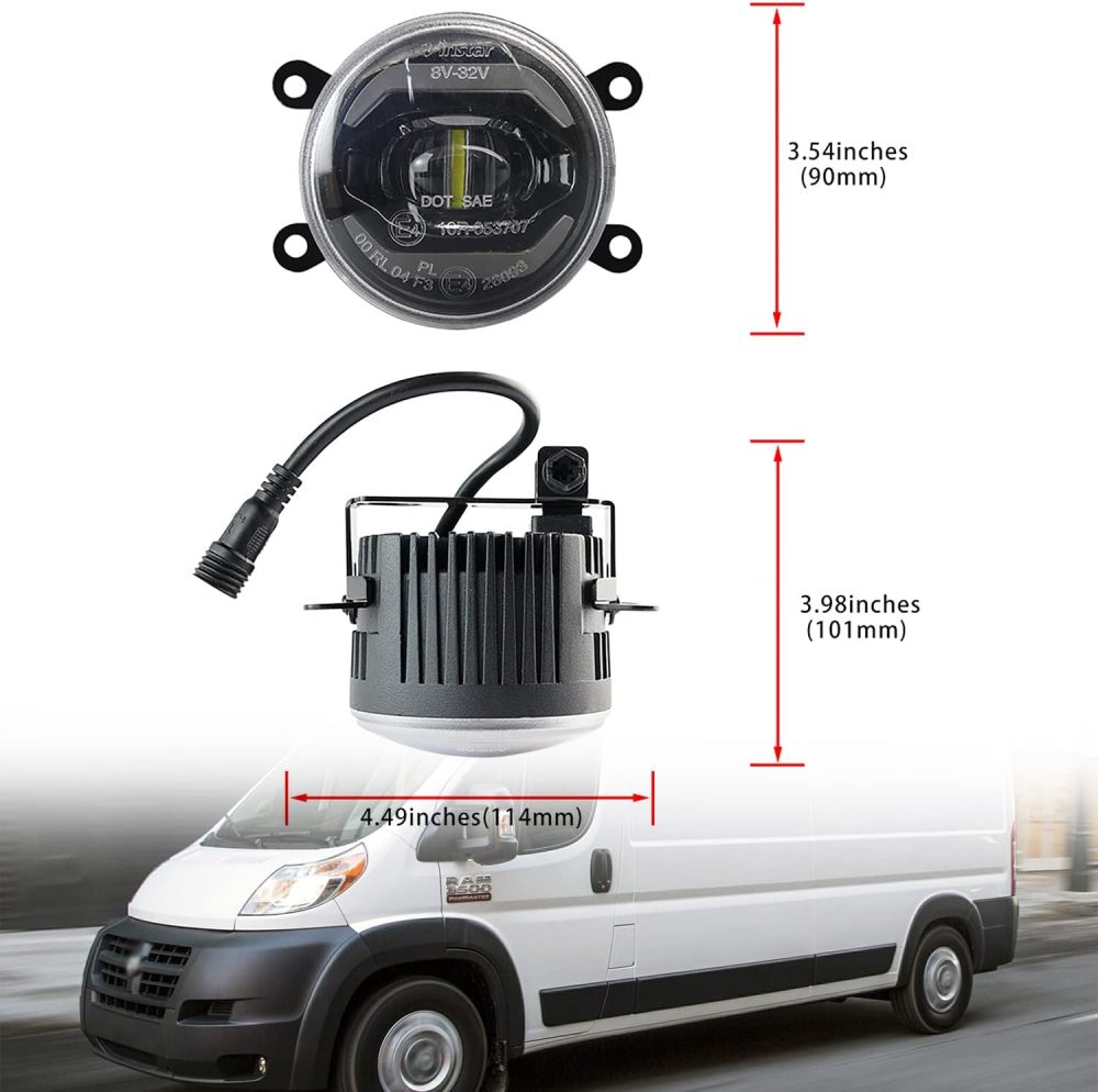 NSLUMO Led Fog Lamp Assembly Replacement for Ram Promaster 1500 2500 3500 2014-2021 Xenon White Halo DRL Driving Lamps 12V High Power Chips 10W Led DRL Fog Light Kit