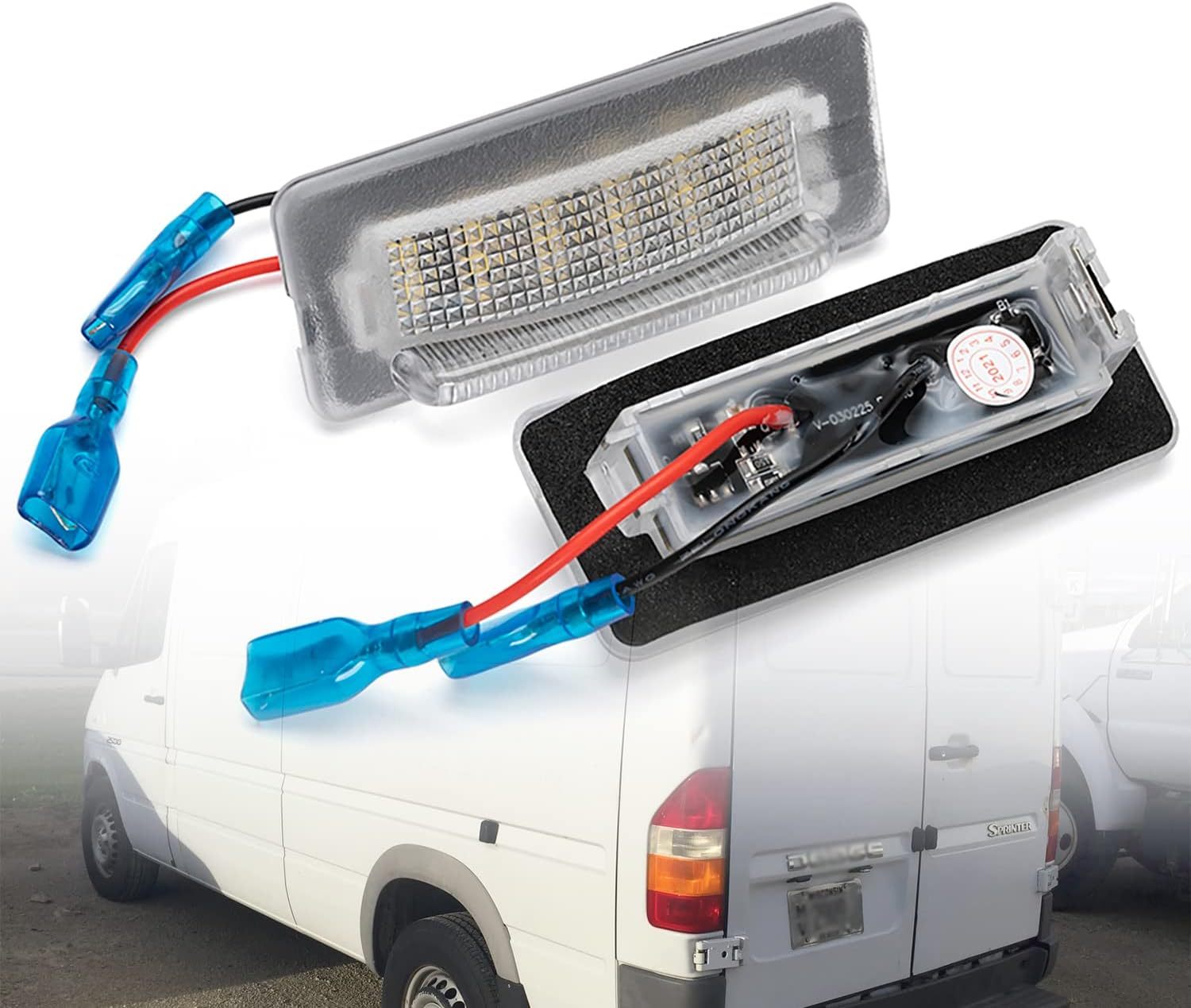 LED License Plate Lights Compatible w/ 2003-2006 Do'dge Sprinter 2500 3500 Van, OEM Led Number Lamps Replacement 6000K 18-SMD Led Xenon White Rear Tag Light Kit Assembly Canbus Error Free