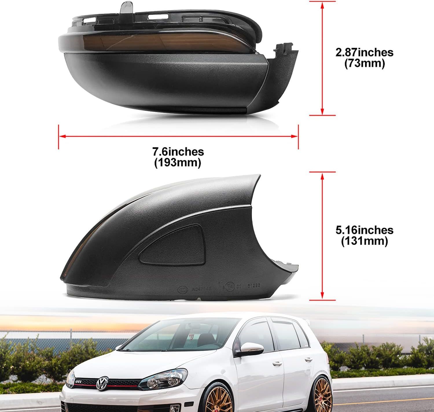 NSLUMO Sequential LED Side Mirror Marker Lights Compatible w/VW MK6 GTI MK6 Golf R32 Towing Mirror Blinker Turn Signal Indicator Lamp Assembly Smoked Lens Replacement