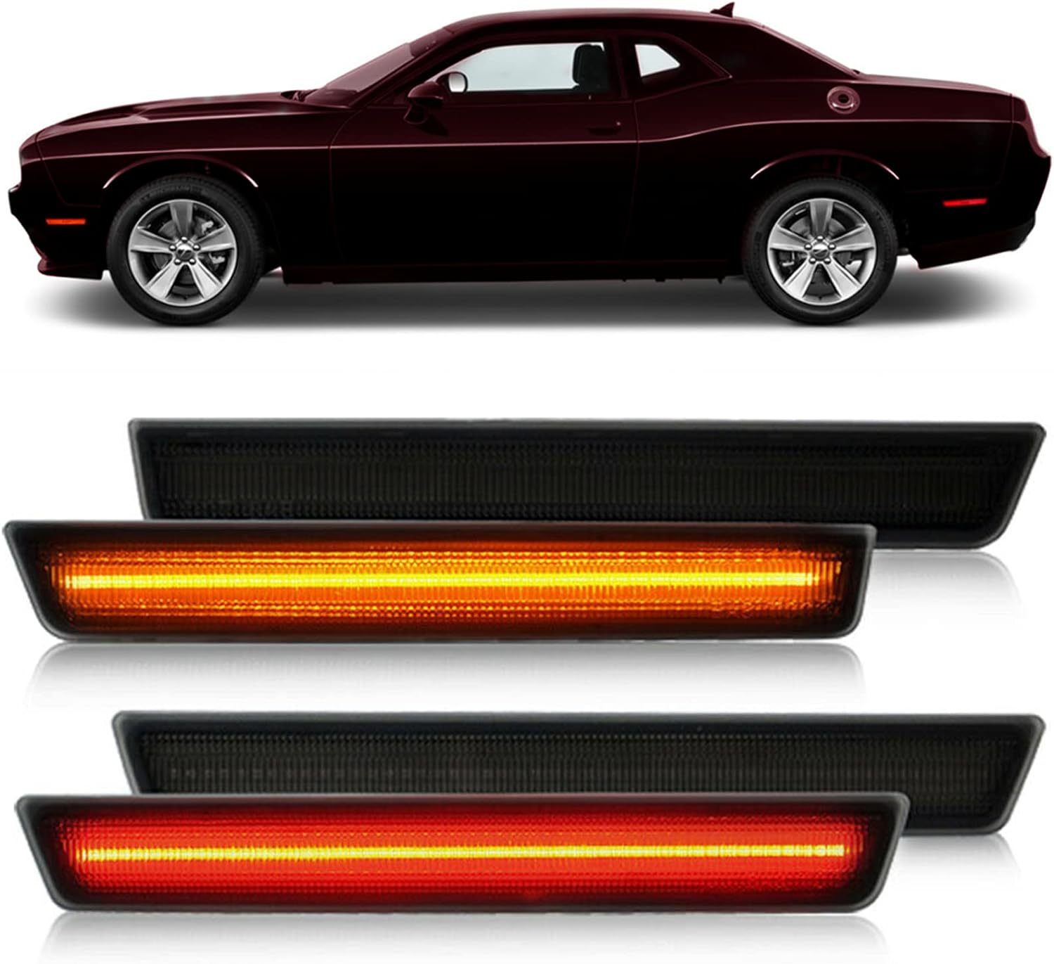 NSLUMO Amber Red LED Side Marker Light for Do-dge Challenger 2015-2022 Smoke Lens Led Side Marker Lights Front & Rear Sit Car Led Side Marker Lamp Kit