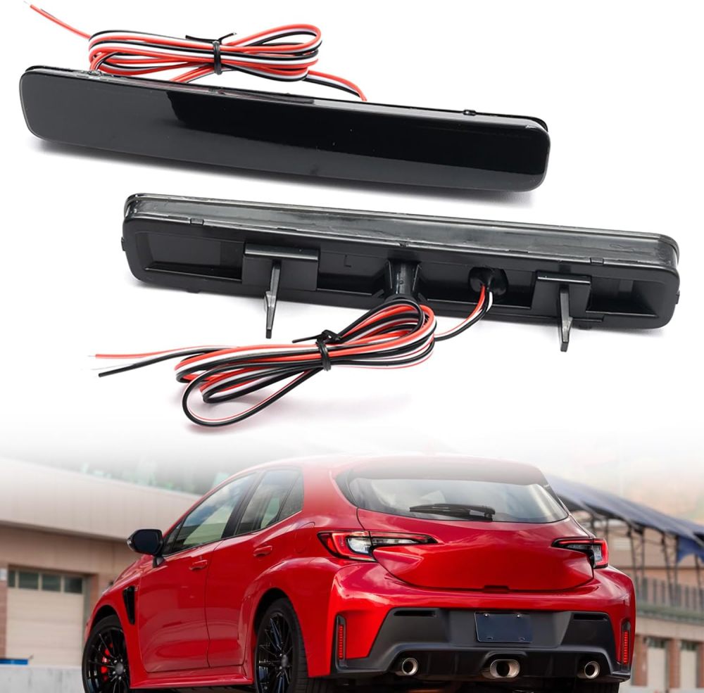 NSLUMO LED Rear Bumper Reflector Lights for 2023 2024 up To'yota GR Corolla Red Led Tail Driving Parking Lamps Full Strip LED Reflector Upgrade Light Kit Smoked Lens