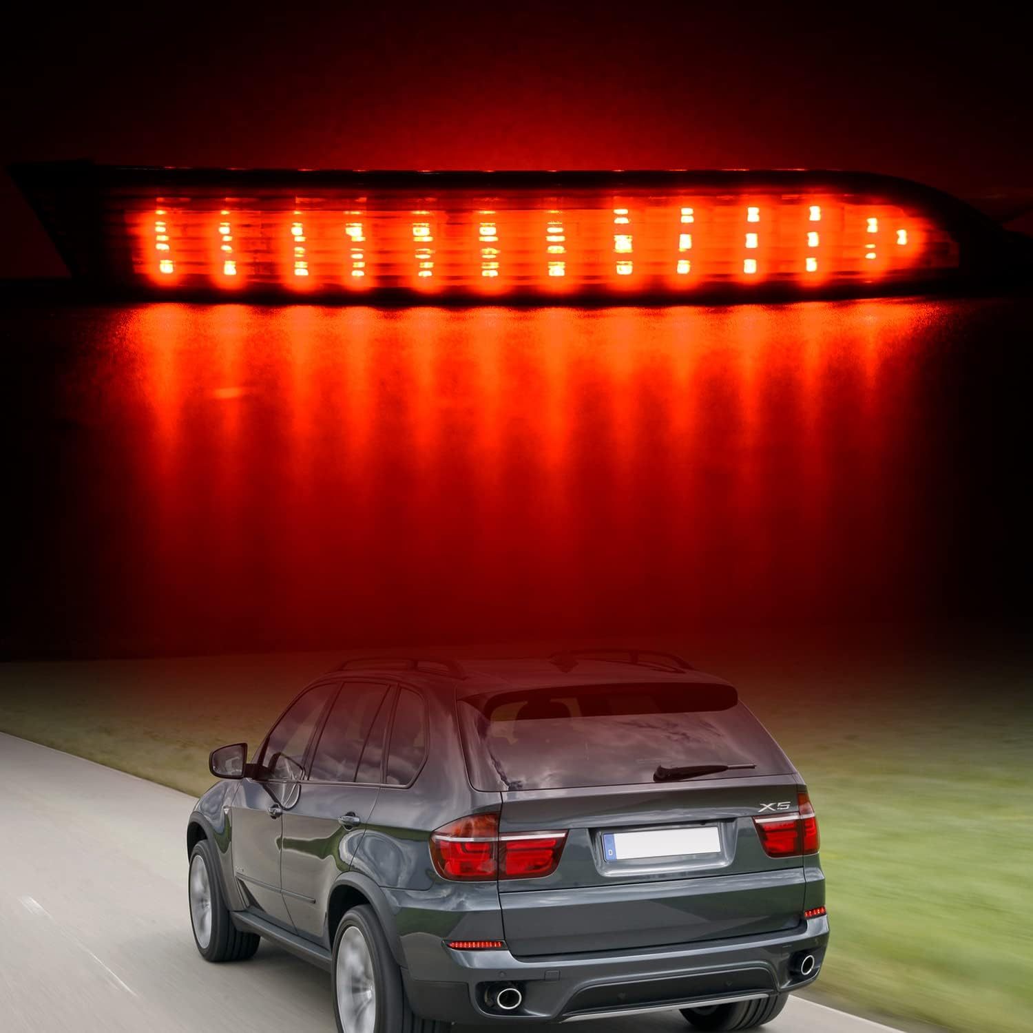 NSLUMO LED Rear Bumper Reflector Lights for 2010-2013 B-MW X5 E70 LCI w/o M Sprots Red Led Tail Driving Parking Lamps Full Strip LED Reflector Upgrade Light Kit Smoked Lens