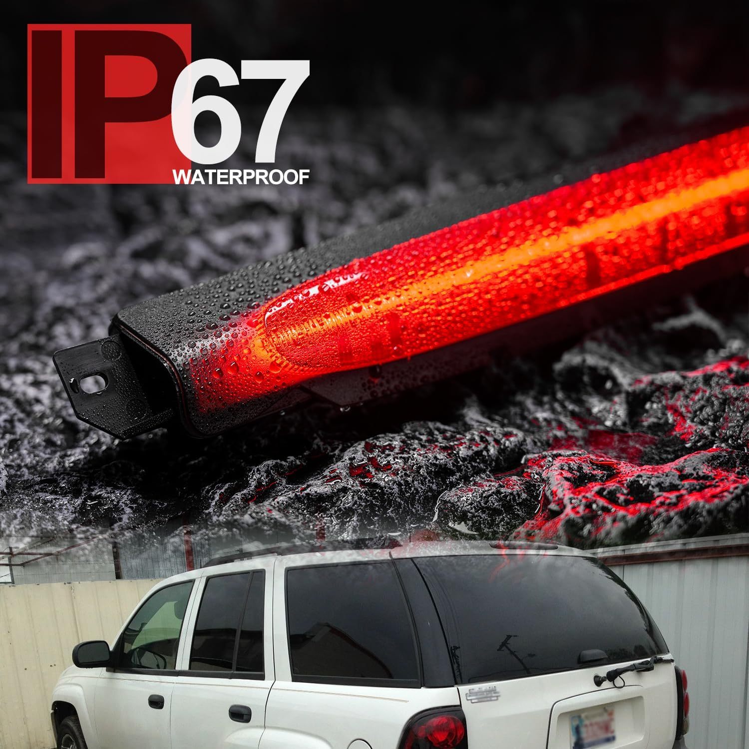 NSLUMO Led Third Brake Light Replacement for Chevy TrailBlazer GMC Envoy 2002-2009 LED 3rd Brake Center High Mount Stop Lamp Smoked Lens Red CHMSL 15201921