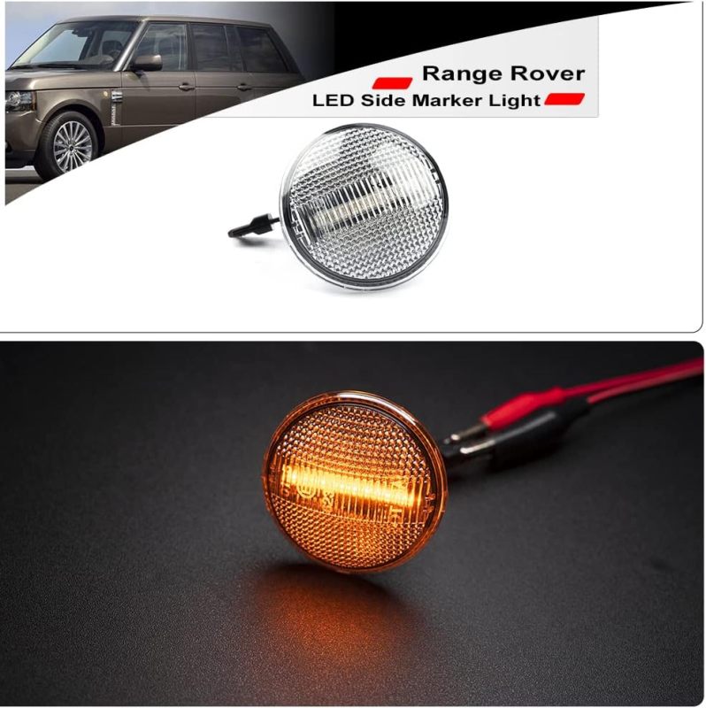 NSLUMO Amber LED Sequential Side Marker Light Kit Compatible With 2006-2012 Lan'd Rover Range Rover L322 Clear Lens LED Front Fender Dynamic Blink Turn Signal Light Replace OEM Clear Sidemarker Lamps