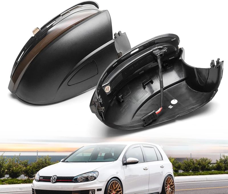 NSLUMO Sequential LED Side Mirror Marker Lights Compatible w/VW MK6 GTI MK6 Golf R32 Towing Mirror Blinker Turn Signal Indicator Lamp Assembly Smoked Lens Replacement
