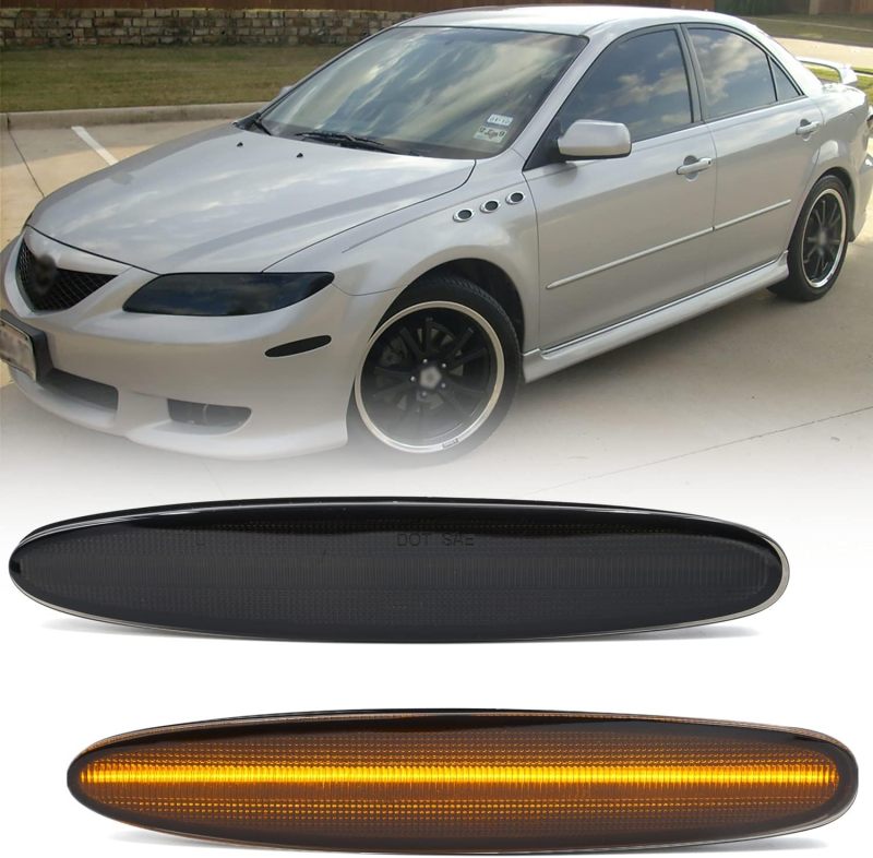 NSLUMO LED Side Marker Lights for 2003-2008 Mazda 6 Mazdaspeed6 GG1 Smoked Lens Amber Front Fender Marker Lights Turn Signal Repeater Lamps Assembly OEM Replacement