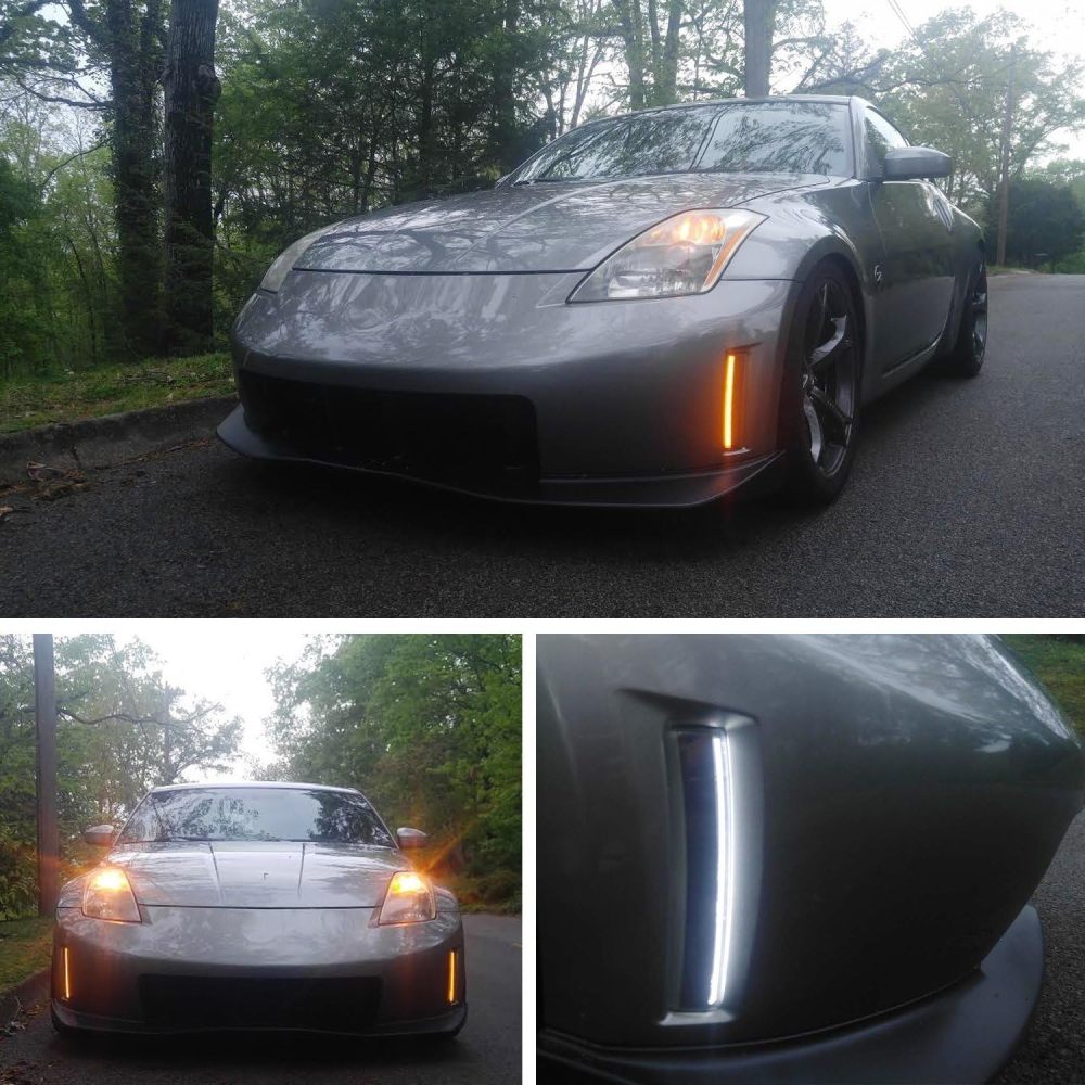 NSLUMO 3D Daylight DRL Led Light Assembly for Ni'ssan 350Z/Z33 06-09 Ultra-bright White LED Daytime Running Lights with Amber/Yellow Turn Signal Light Smoked Lens(2006-2009 Ni'ssan 350Z LCI)