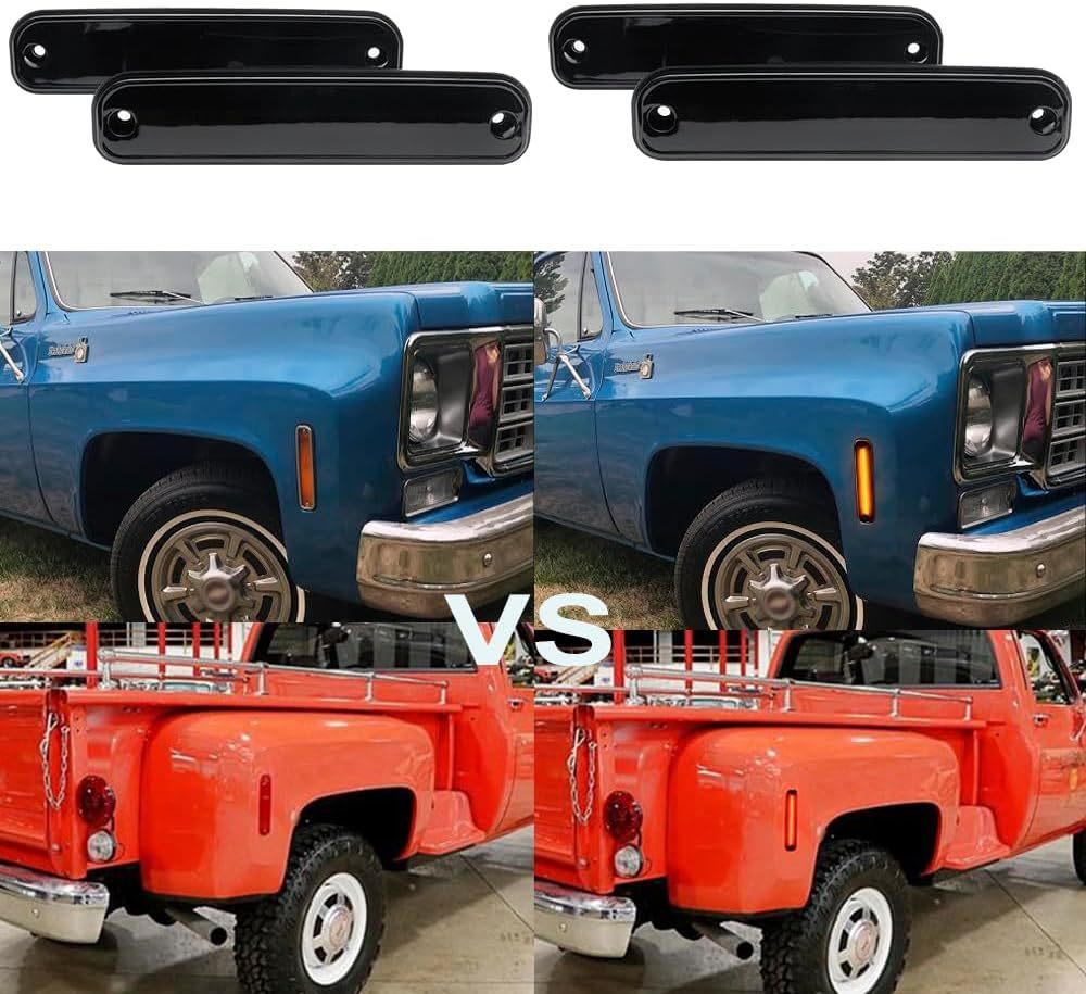 NSLUMO Led Side Marker Lights for 1973-1987 GMC Chevy C/K Series Trucks C10 K20 C1500 K1500 Amber Front Red Rear Led Side Turn Signal Light Kit Smoked Lens Bumper Sidemarker Reflectors