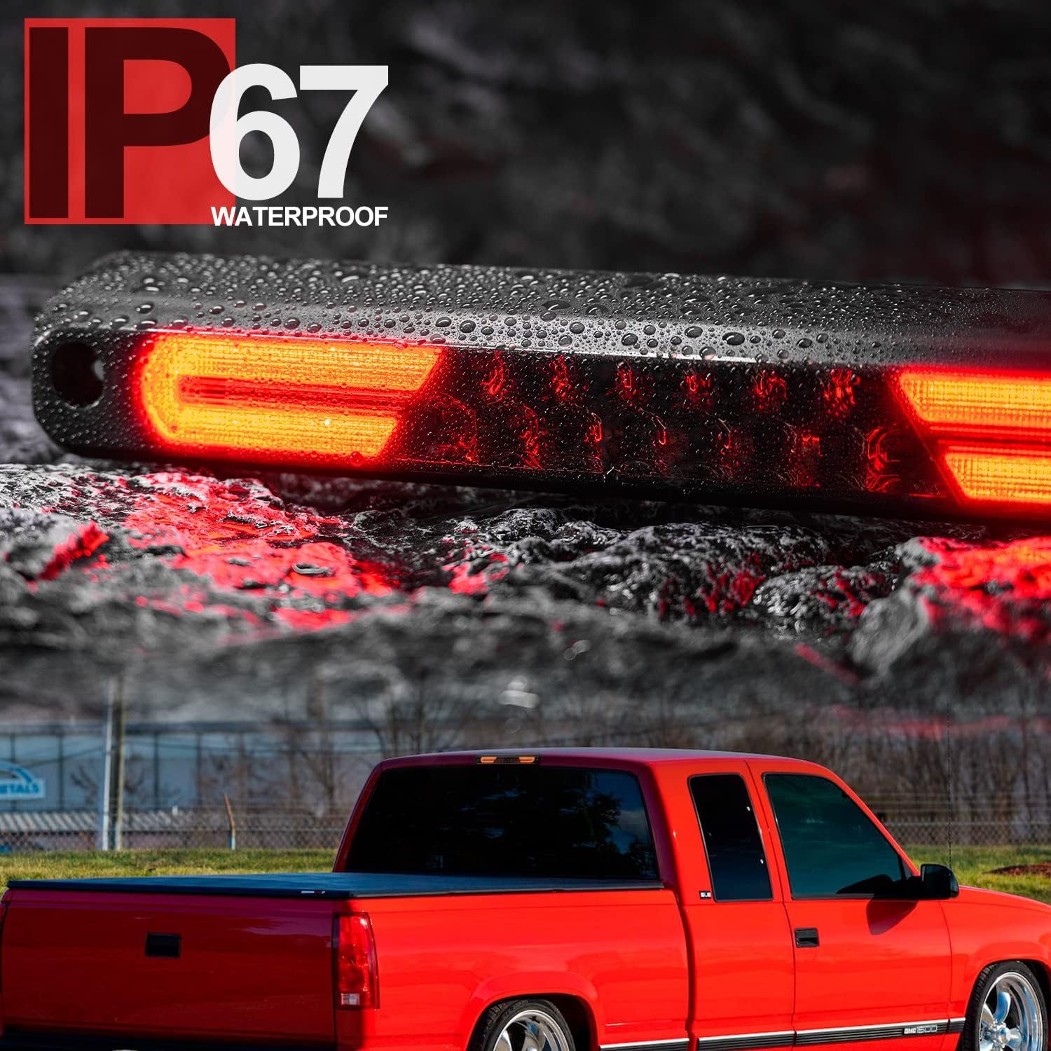 Led Third Brake Light Replacement for 1994 95 96 97 98 99 2000 OBS Chevy C1500 K1500 C/K Extended Cab Trucks GMT400 Red LED 3rd Brake Center High Mount Stop Lamp White Cab Cargo Light Smoked Lens