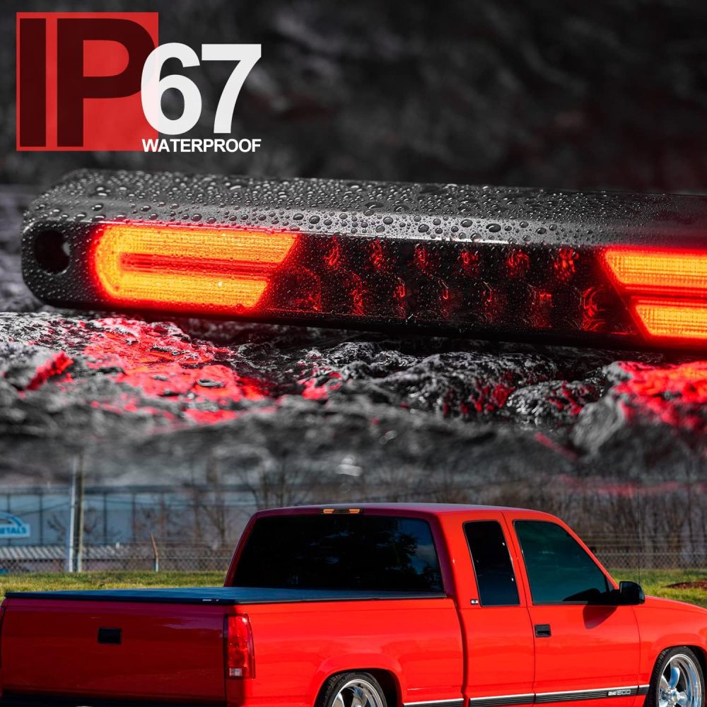 Led Third Brake Light Replacement for 1994 95 96 97 98 99 2000 OBS Chevy C1500 K1500 C/K Extended Cab Trucks GMT400 Red LED 3rd Brake Center High Mount Stop Lamp White Cab Cargo Light Smoked Lens