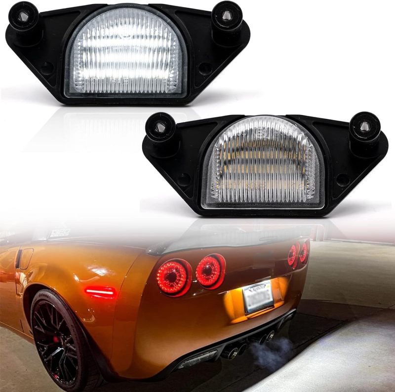 LED License Plate Light Replacement for Chevy Corvette C4 C5 C6 S10 Impala GMC S15, 18SMD Error Free Led Tag Lights OEM Number Plate Lamp Assembly