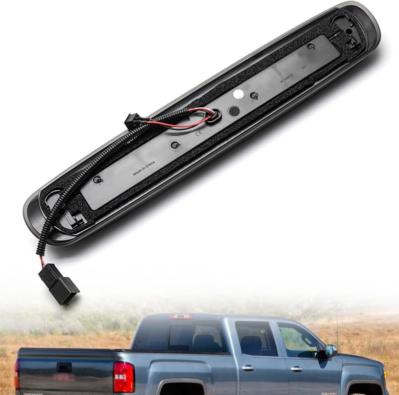 Led Third Brake Light Replacement for 2007-2013 Chevy Silverado GMC Sierra 1500 2500HD 3500HD Strobe Led Rear 3rd Brake Center High Mount Stop Lamp + White Cargo Light Kit Euro Smoked Lens CHMSL