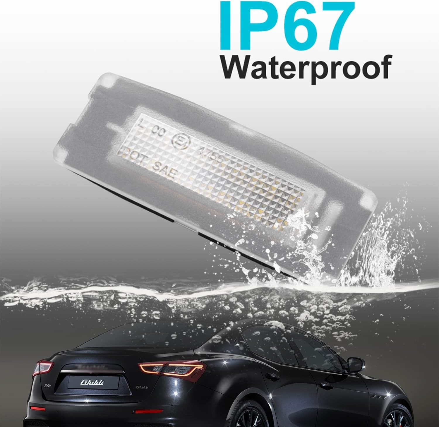 LED License Plate Lights Compatible w/ 2014-2020 Maserati Ghibli M157, OEM Led Number Lamps Replacement Canbus Error Free 6000K 18-SMD Xenon White Led Rear Tag Light Kit Assembly