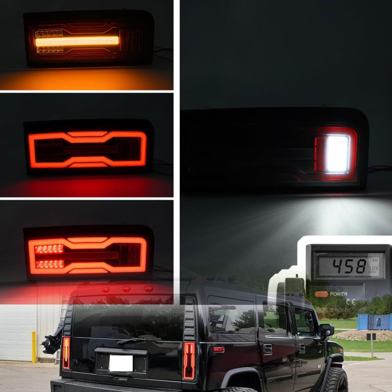 NSLUMO Latest EV Style Led Tail Light Assembly for 2003 2004 2005 2006 2007 2008 2009 Hummer-H2 SUV LED Rear Fog/Brake/Backup Reverse/Turn Signal Lamp Kit Smoked Lens Upgraded Replacement