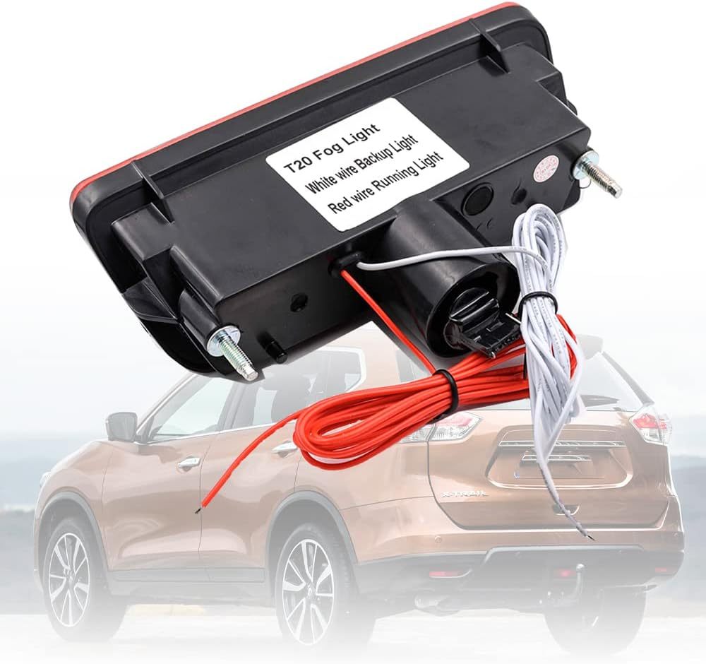 NSLUMO Led Rear Fog Backup/Reverse Brake Light for Nissan Rogue Pathfinder Murano Juke X-Trail T32 Clear Lens 3-In-1 LED Rear Fog Light White Backup Reverse Lamp & Red Tail Light