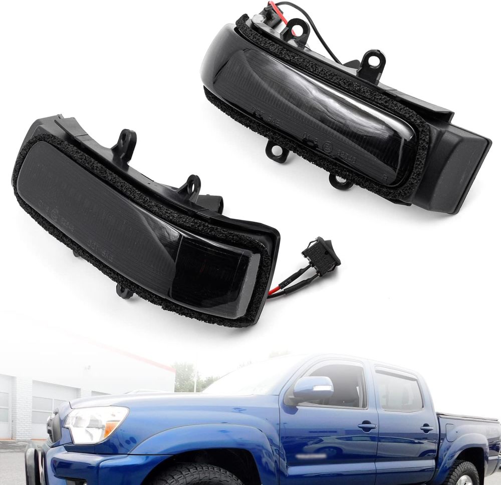 NSLUMO Sequential LED Side Mirror Marker Lights Compatible w/ 2012-2015 To'yota Tacoma Pickup Trucks Towing Mirror Turn Signal Indicator Lamp Assembly Smoked Lens