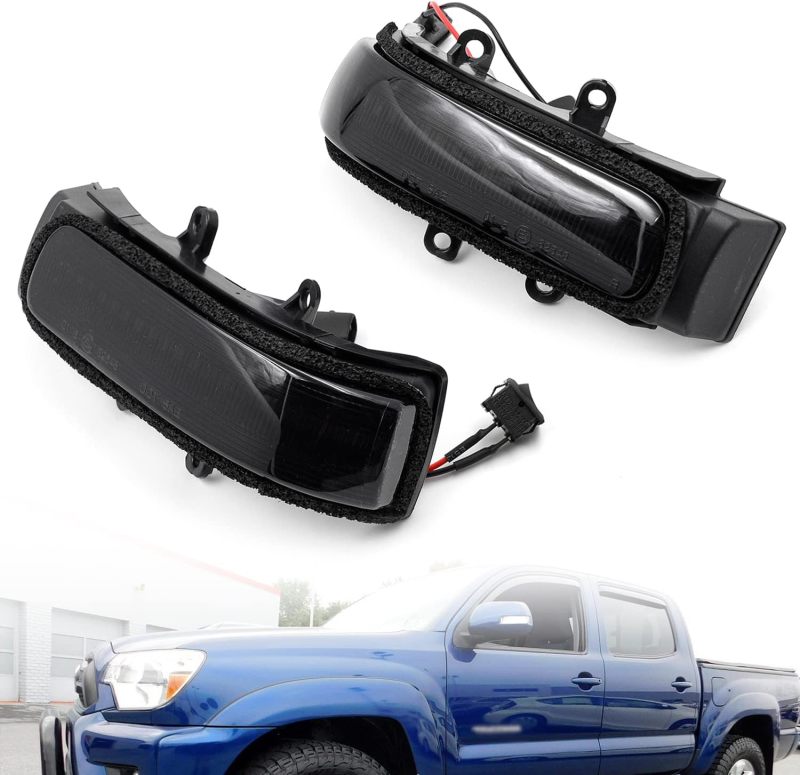 NSLUMO Sequential LED Side Mirror Marker Lights Compatible w/ 2012-2015 To'yota Tacoma Pickup Trucks Towing Mirror Turn Signal Indicator Lamp Assembly Smoked Lens