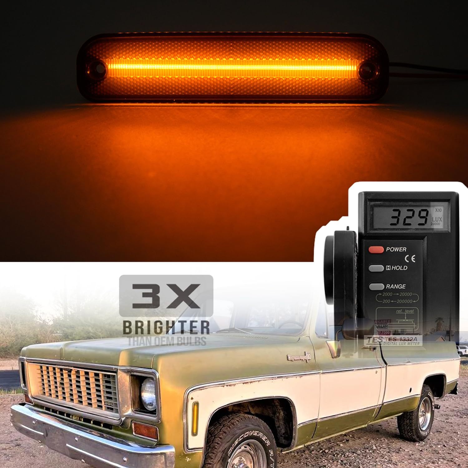 Led Side Marker Lights for 1973-1980 GMC Chevy C/K Series Pickup Trucks K5 Blazer Suburban Amber Led Front Bumper Side Marker Repeater Lamp Kit LH RH Smoked Lens Led Sidemarkers 6270433 6270434
