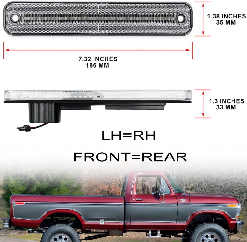 NSLUMO Led Side Marker Lights Replacement for 1973-1979 F'ord F100 F150 F250 F350, 1975-1991 E100 E150 E250 E350 Amber Front Red Rear Bumper Side Markers OEM Sidemarker Lamps Kit Clear Lens