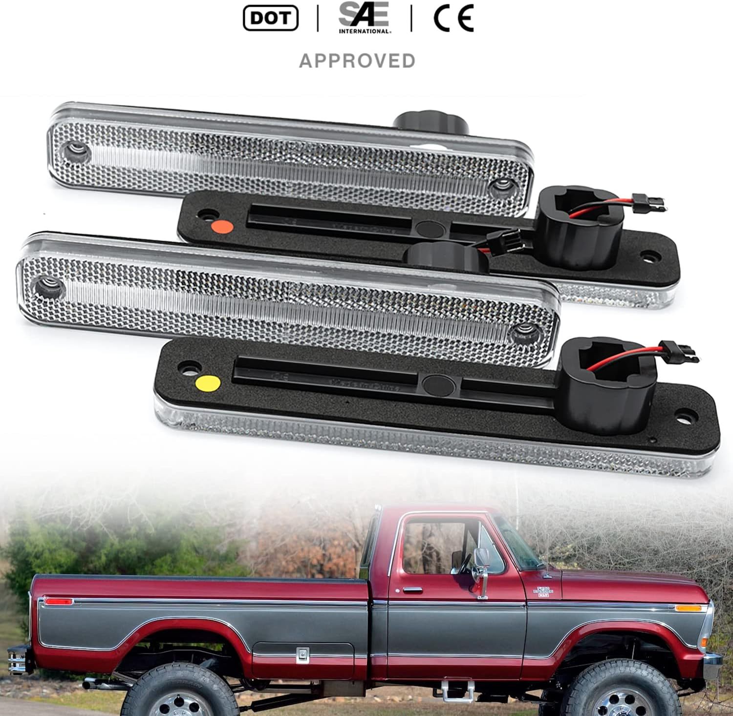 NSLUMO Led Side Marker Lights Replacement for 1973-1979 F'ord F100 F150 F250 F350, 1975-1991 E100 E150 E250 E350 Amber Front Red Rear Bumper Side Markers OEM Sidemarker Lamps Kit Clear Lens