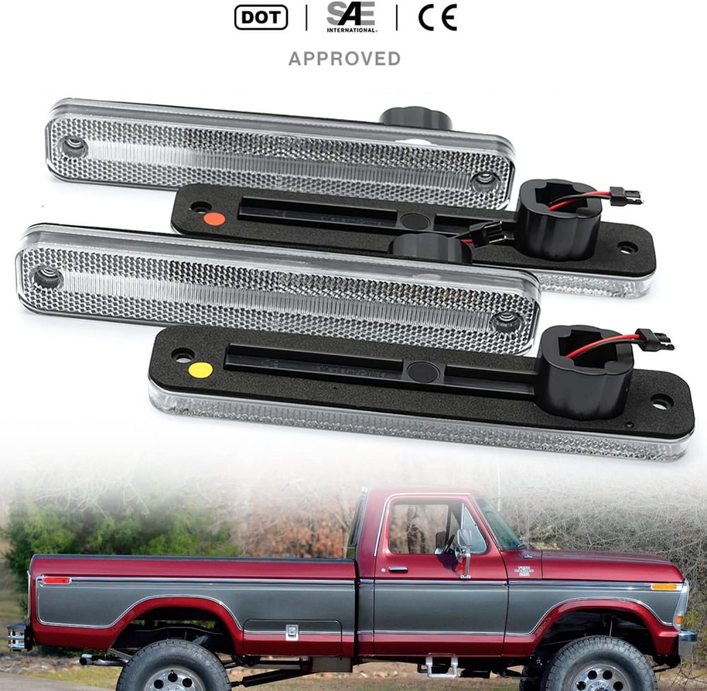 NSLUMO Led Side Marker Lights Replacement for 1973-1979 F'ord F100 F150 F250 F350, 1975-1991 E100 E150 E250 E350 Amber Front Red Rear Bumper Side Markers OEM Sidemarker Lamps Kit Clear Lens