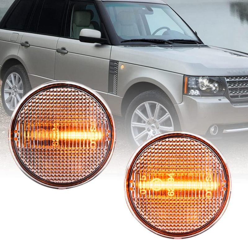 NSLUMO Amber LED Sequential Side Marker Light Kit Compatible With 2006-2012 Lan'd Rover Range Rover L322 Clear Lens LED Front Fender Dynamic Blink Turn Signal Light Replace OEM Clear Sidemarker Lamps