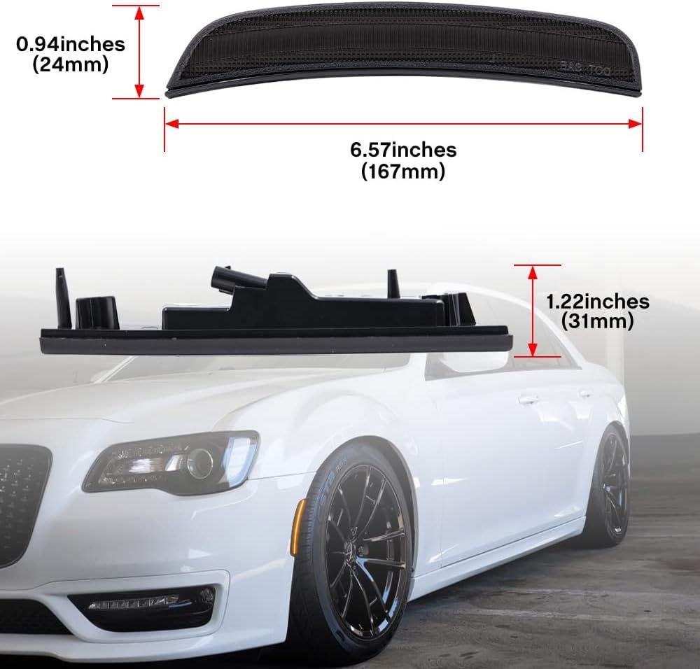 NSLUMO Amber Front LED Side Marker Lights for Chrysler 300 2015 2016 2017 2018 2019 2020 2021 2022 2023 Smoked Lens Fender Marker Light Kit