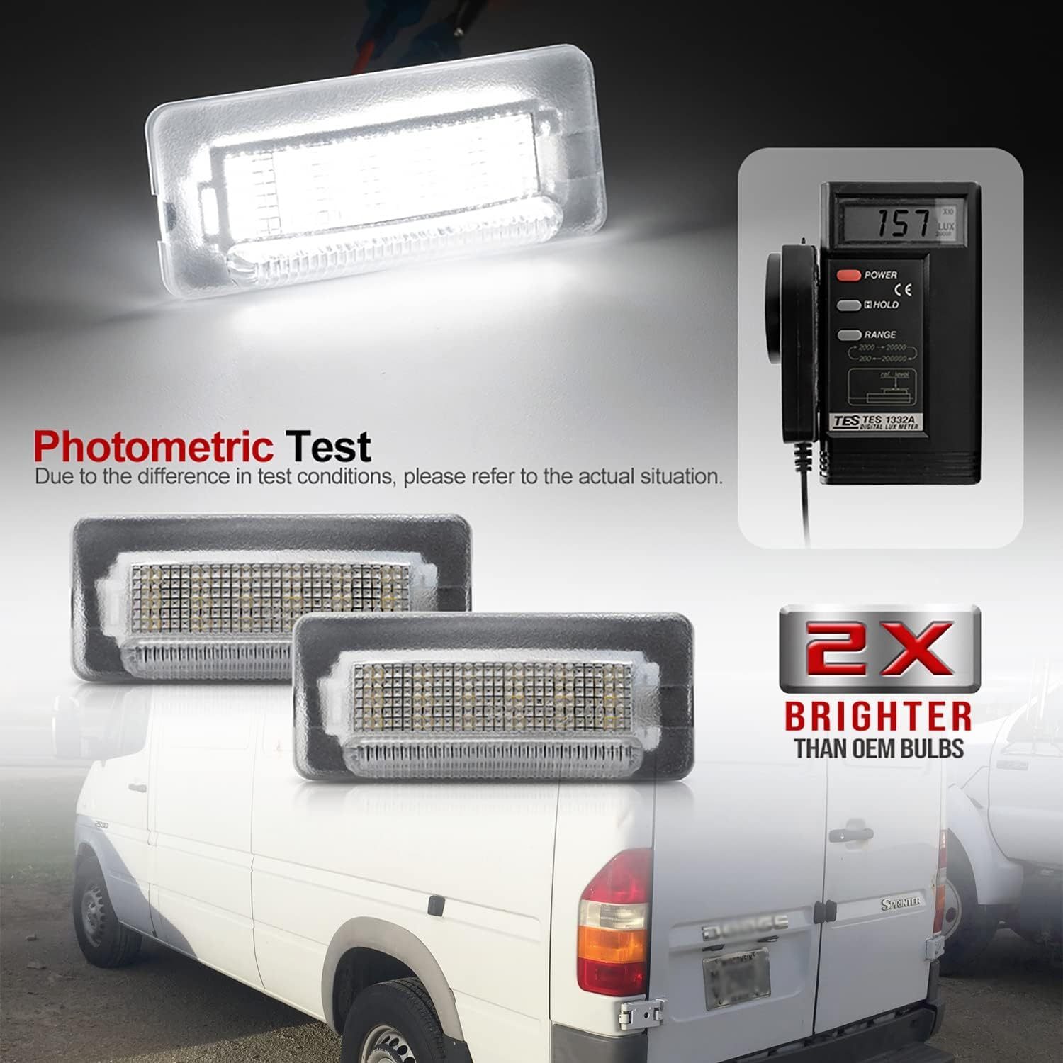 LED License Plate Lights Compatible w/ 2003-2006 Do'dge Sprinter 2500 3500 Van, OEM Led Number Lamps Replacement 6000K 18-SMD Led Xenon White Rear Tag Light Kit Assembly Canbus Error Free