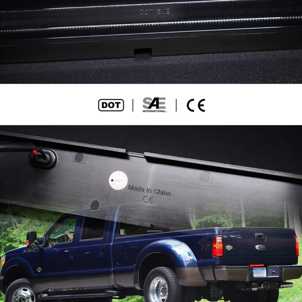 NSLUMO Led Tailgate Light Bar Replacement for 1999-2016 F-ord F350 Dually F450 F550 Bright Red 54-SMD LED Rear Brake ID Lamp Smoked Lens OEM #F81Z15444AA