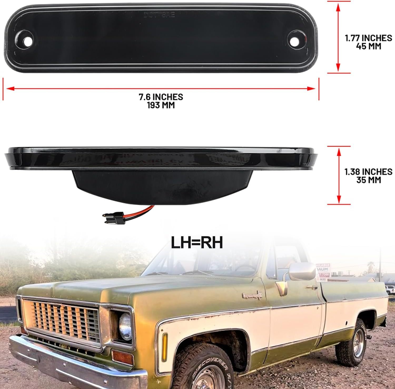 Led Side Marker Lights for 1973-1980 GMC Chevy C/K Series Pickup Trucks K5 Blazer Suburban Amber Led Front Bumper Side Marker Repeater Lamp Kit LH RH Smoked Lens Led Sidemarkers 6270433 6270434
