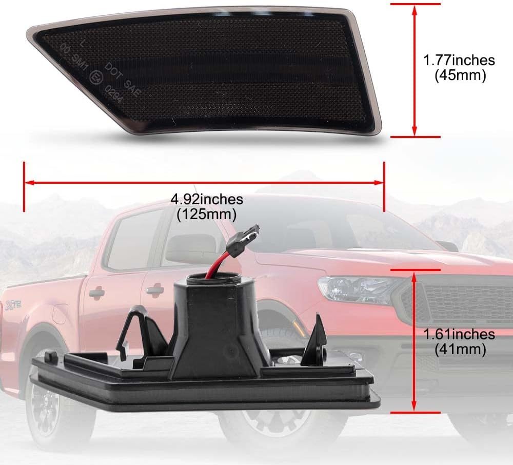 NSLUMO Led Side Marker Lights for 2019 2020 2021 F-ord Ranger Led Side Repeater Lamp Smoked Lens Amber LED Front Bumper Side Markers Assembly Oem Sidemarker Replacement