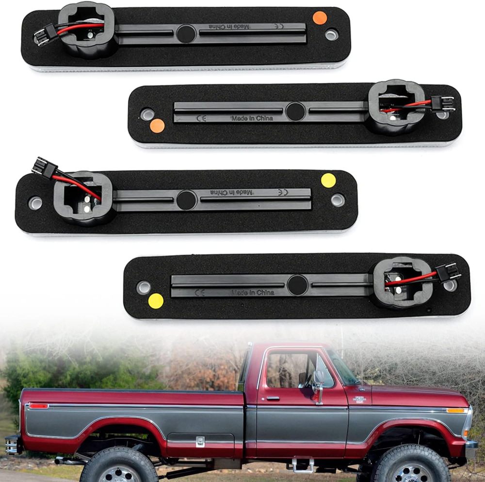 NSLUMO Led Side Marker Lights Replacement for 1973-1979 F'ord F100 F150 F250 F350, 1975-1991 E100 E150 E250 E350 Amber Front Red Rear Bumper Side Markers OEM Sidemarker Lamps Kit Clear Lens