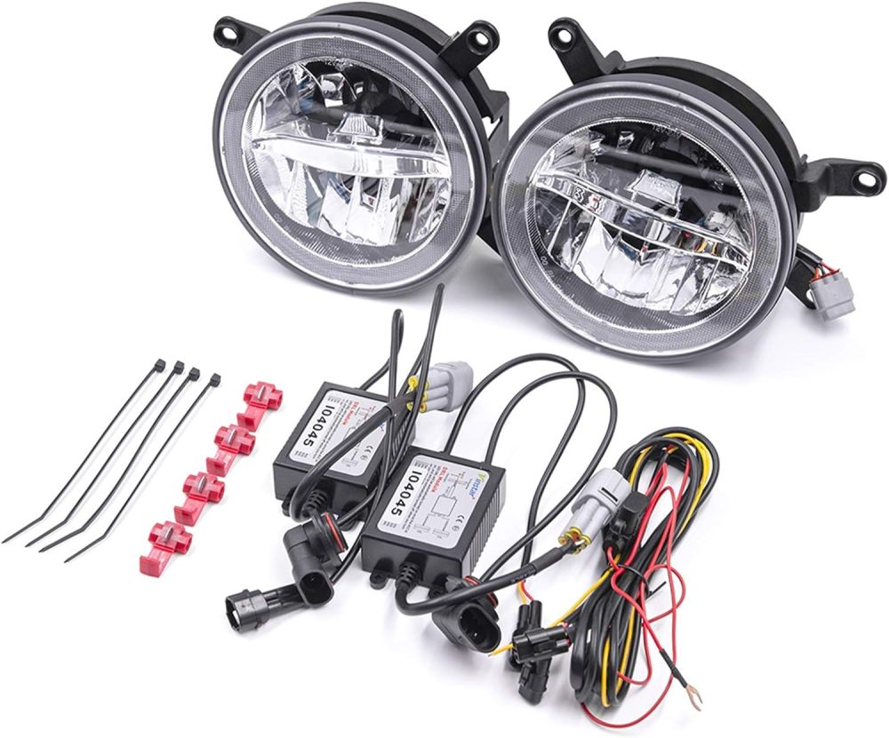 NSLUMO Mus-tang DRL Led Fog Light Kit LED Halo Fog Lights Daytime Running Driving Lamp for 2005-2009 Mus-tang GT Center Opening Grille Halo DRL Led Round Fog Lights Super Bright