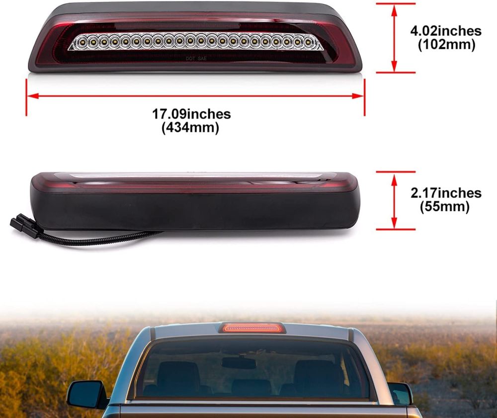 NSLUMO Led Third Brake Light Replacement for 2007-2021 To-yo-ta Tundra XK50 Pickup Trucks Red LED Strobe Rear 3rd Brake Center High Mount Stop Lamp + White Cargo Light Kit Euro Clear Lens