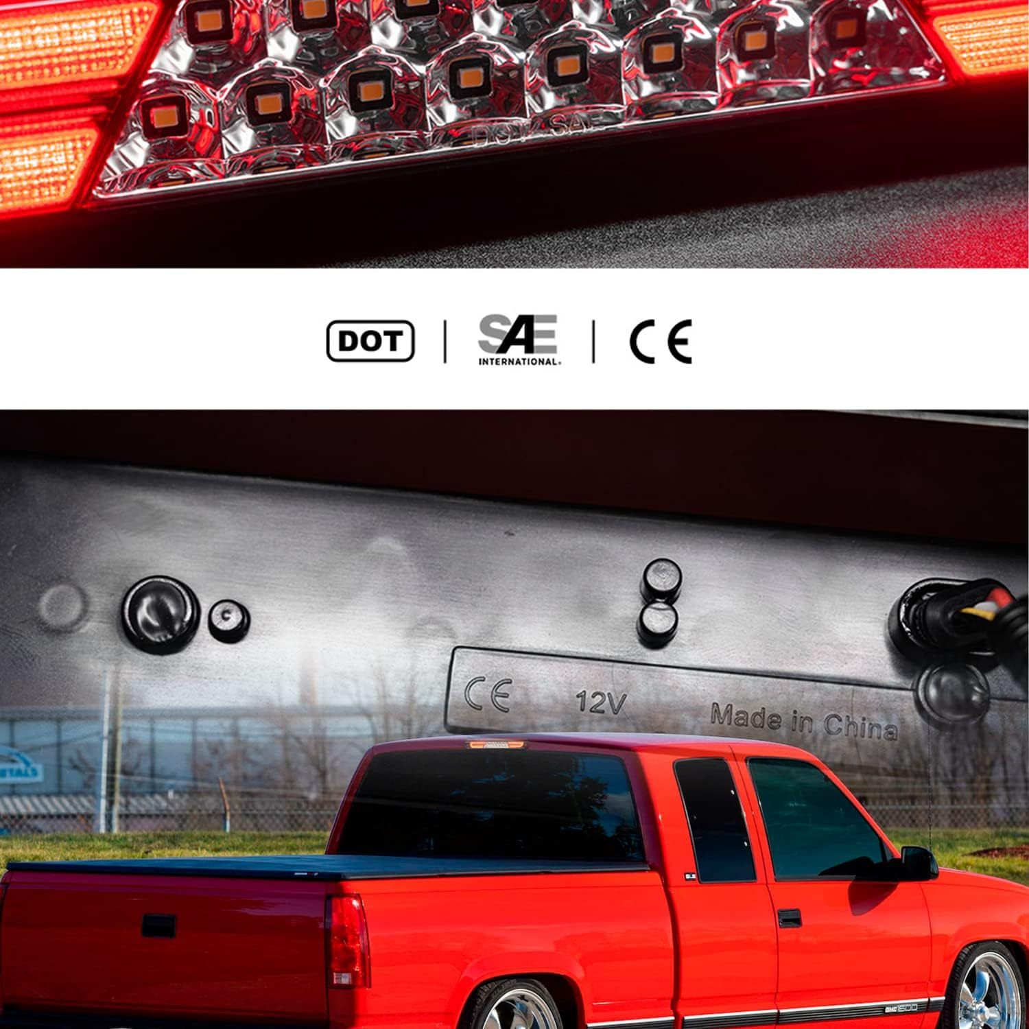 Led Third Brake Light Replacement for 1994 95 96 97 98 99 2000 OBS Chevy C1500 K1500 C/K Extended Cab Trucks GMT400 Red LED 3rd Brake Center High Mount Stop Lamp White Cab Cargo Light Red Lens CHMSL