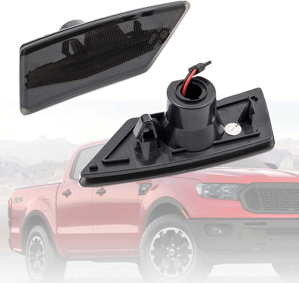 NSLUMO Led Side Marker Lights for 2019 2020 2021 F-ord Ranger Led Side Repeater Lamp Smoked Lens Amber LED Front Bumper Side Markers Assembly Oem Sidemarker Replacement