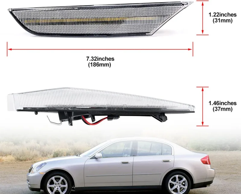 NSLUMO Amber White Switchback Led Side Marker Lights for 2003-2006 Infiniti G35 Sedan Skyline V35 Clear Lens Front Bumper Side Marker w/Sequential Amber LED Turn Signals Blinkers Side Marker Assembly