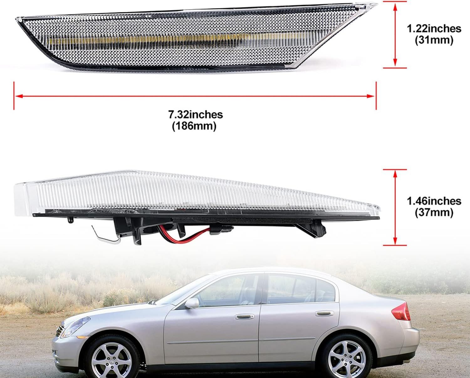 NSLUMO Amber White Switchback Led Side Marker Lights for 2003-2006 Infiniti G35 Sedan Skyline V35 Clear Lens Front Bumper Side Marker w/Sequential Amber LED Turn Signals Blinkers Side Marker Assembly