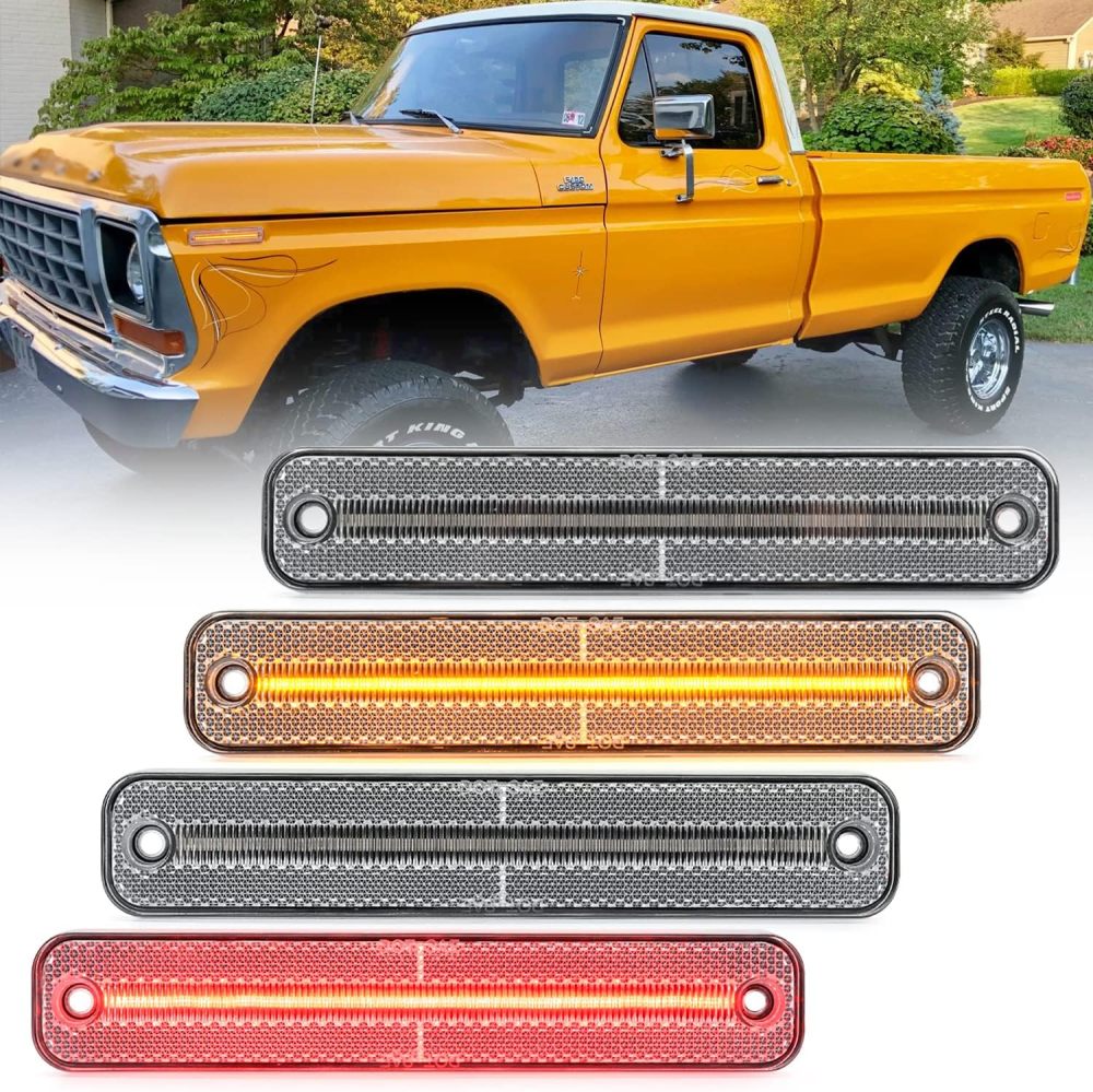 NSLUMO Led Side Marker Lights Replacement for 1973-1979 F'ord F100 F150 F250 F350, 1975-1991 E100 E150 E250 E350 Amber Front Red Rear Bumper Side Markers OEM Sidemarker Lamps Kit Clear Lens