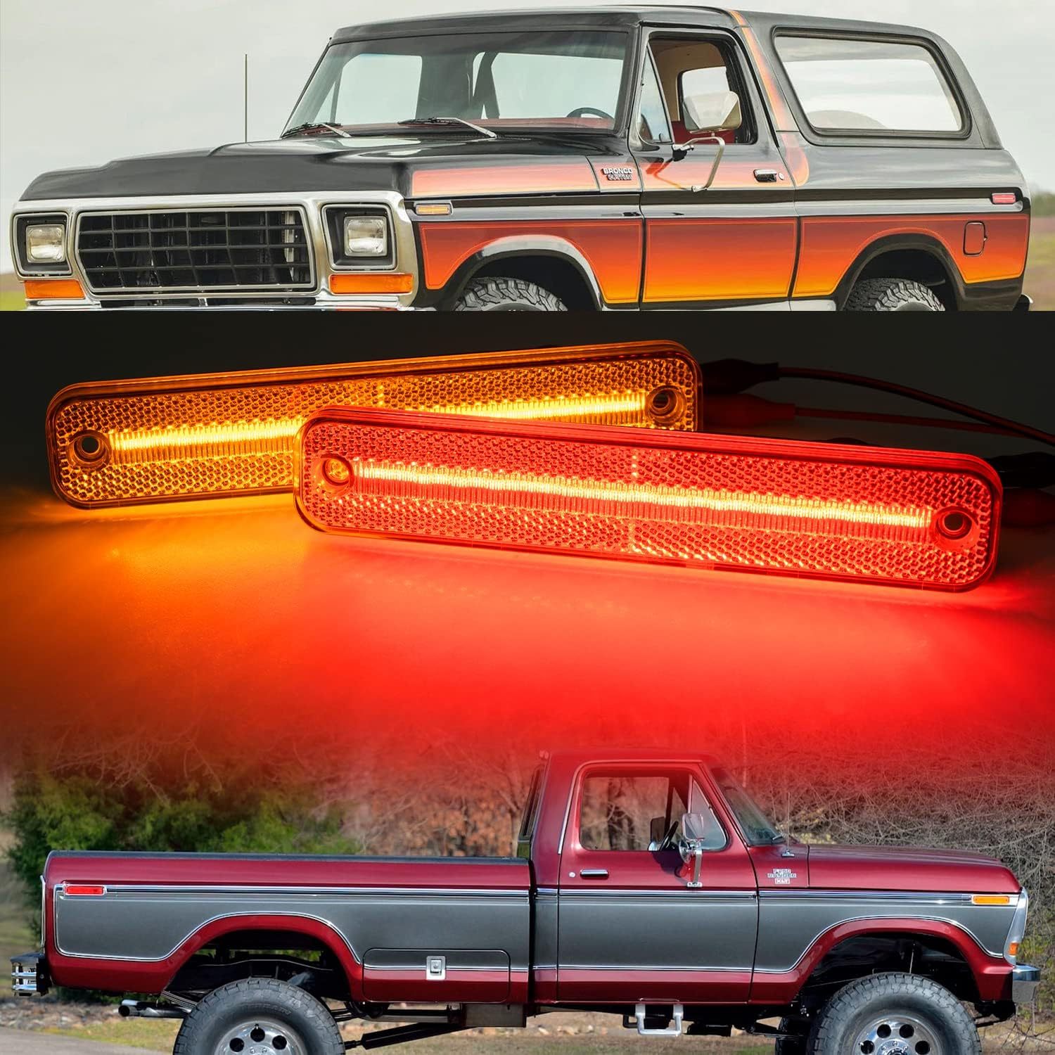 NSLUMO Led Side Marker Lights Replacement for 1973-1979 F'ord F100 F150 F250 F350, 1975-1991 E100 E150 E250 E350 Amber Front Red Rear Bumper Side Markers OEM Sidemarker Lamps Kit Clear Lens