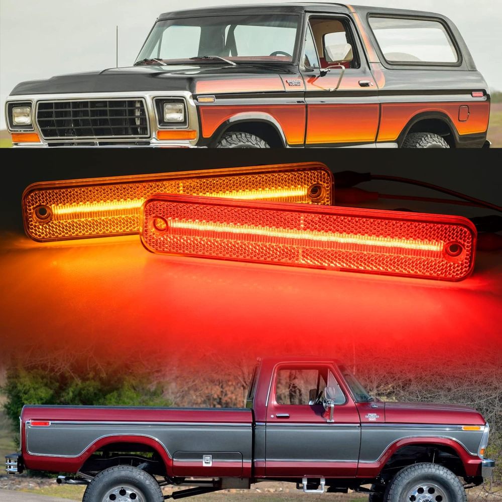 NSLUMO Led Side Marker Lights Replacement for 1973-1979 F'ord F100 F150 F250 F350, 1975-1991 E100 E150 E250 E350 Amber Front Red Rear Bumper Side Markers OEM Sidemarker Lamps Kit Clear Lens