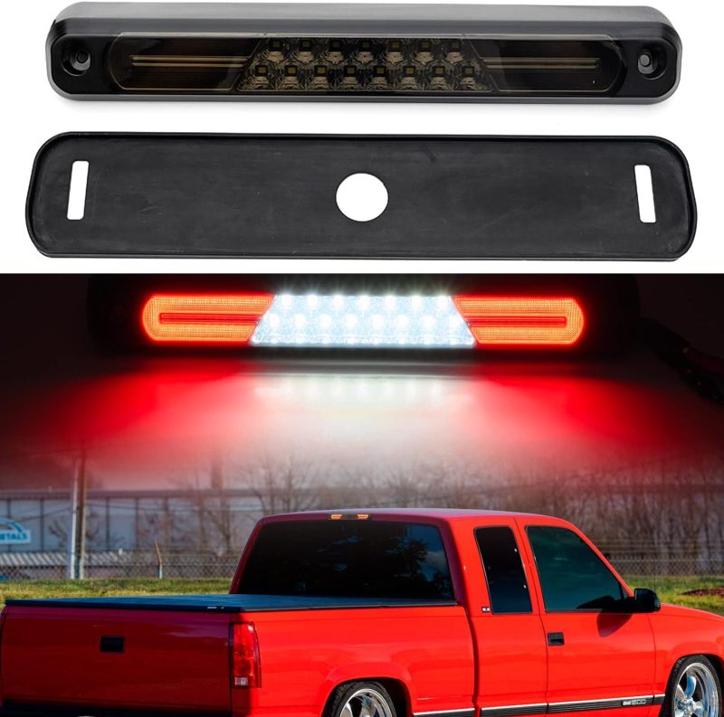 Led Third Brake Light Replacement for 1994 95 96 97 98 99 2000 OBS Chevy C1500 K1500 C/K Extended Cab Trucks GMT400 Red LED 3rd Brake Center High Mount Stop Lamp White Cab Cargo Light Smoked Lens