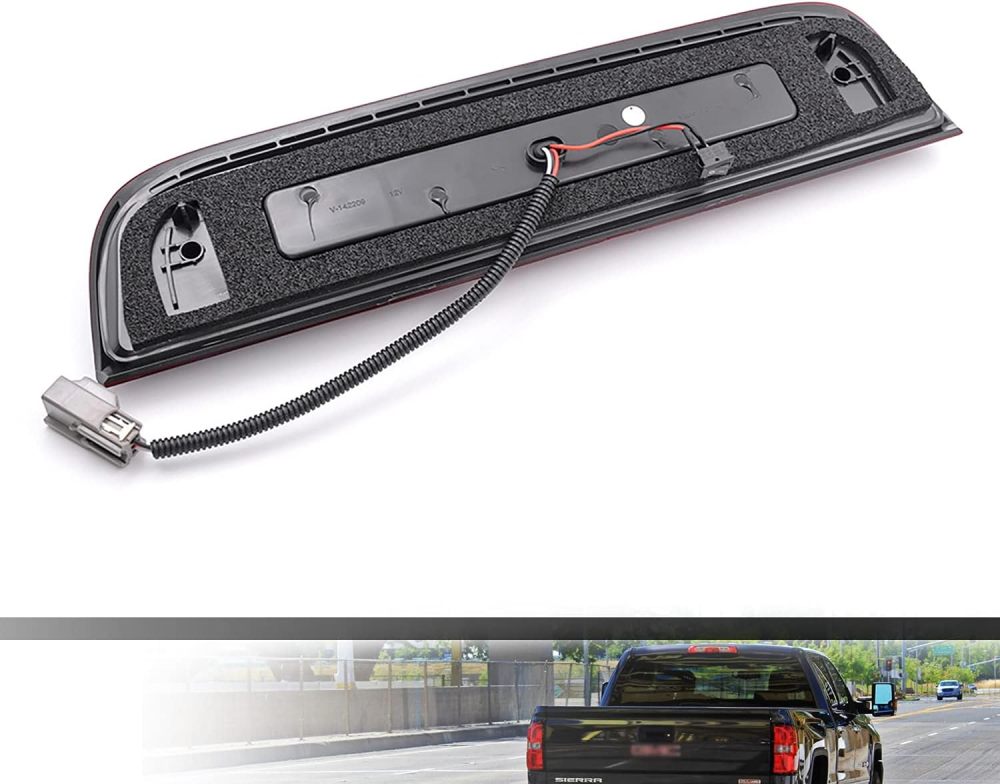 NSLUMO Led Third Brake Light Replacement for 2014-2018 Chevy Silverado GMC Sierra 1500 2500HD 3500HD Red LED Strobe Rear 3rd Brake Center High Mount Stop Lamp + White Cargo Light Kit Euro Clear Lens