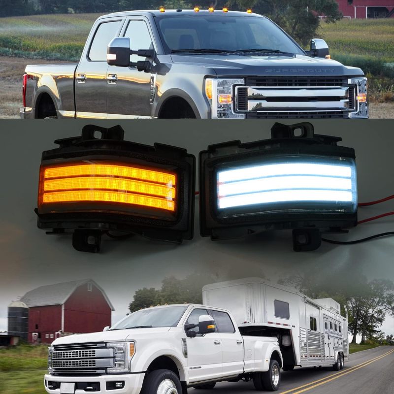 NSLUMO Sequential LED Side Mirror Marker Lights Compatible w/2015-2023 F150 F250 F350 F450 Pickup Towing Mirror Amber Turn Signal Indicator & White DRL Parking Lamp Assembly Smoked Lens