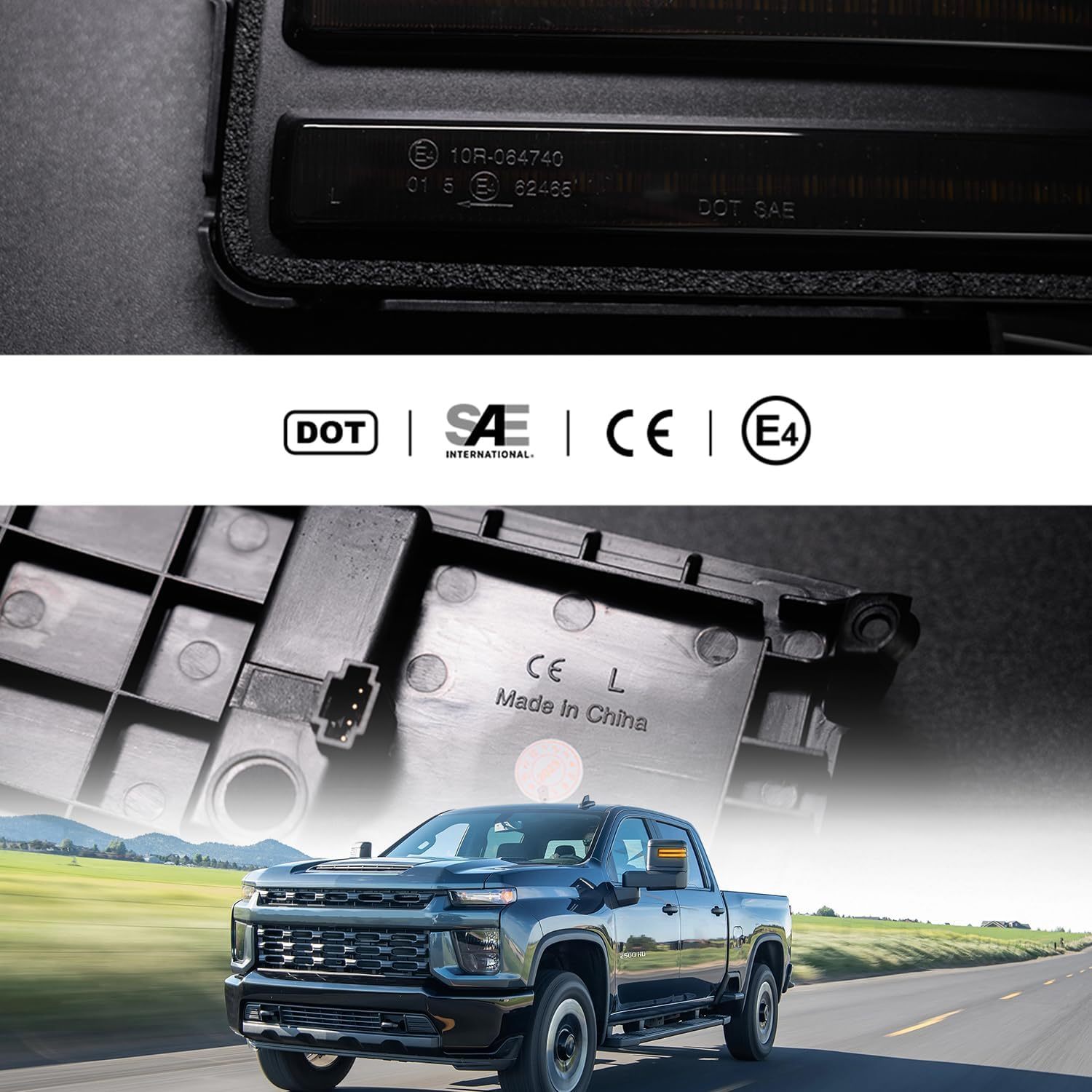 Sequential LED Side Mirror Marker Lights for 2020 2021 2022 2023 Chevy Silverado GMC Sierra 2500HD 3500HD Towing Mirror Amber Turn Signal Indicator & White DRL Parking Lamp Assembly Smoked Lens