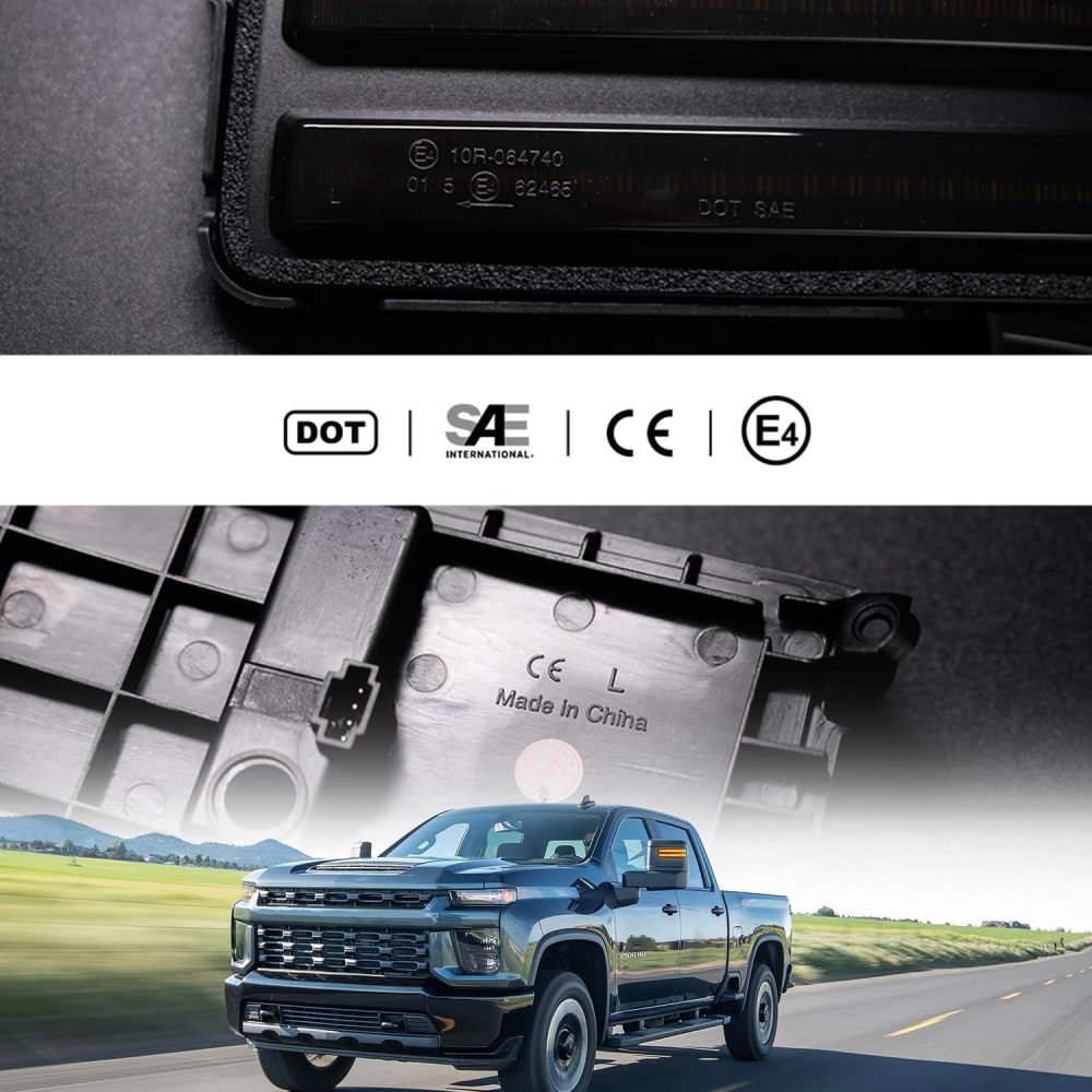 Sequential LED Side Mirror Marker Lights for 2020 2021 2022 2023 Chevy Silverado GMC Sierra 2500HD 3500HD Towing Mirror Amber Turn Signal Indicator & White DRL Parking Lamp Assembly Smoked Lens