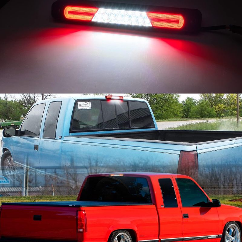 Led Third Brake Light Replacement for 1994 95 96 97 98 99 2000 OBS Chevy C1500 K1500 C/K Extended Cab Trucks GMT400 Red LED 3rd Brake Center High Mount Stop Lamp White Cab Cargo Light Red Lens CHMSL